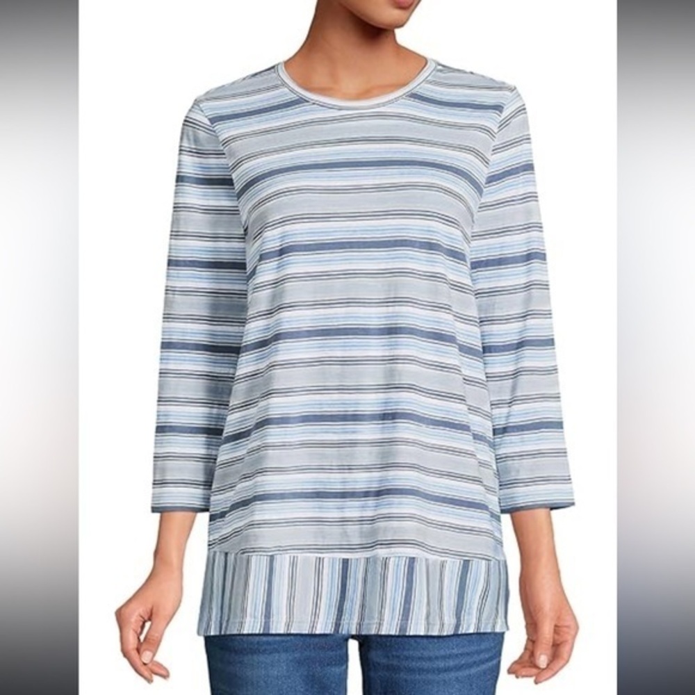 Land’s End blue striped tunic length top size L